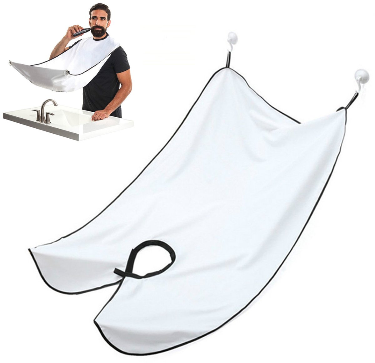 Baardschort - Scheerschort - Baard Schort - Kappersmantel - Baardcape Scheren - Scheerdoek - Inclusief Zuignappen - Kapmantel - Scheer Cape - Baard Accessoires - Scheer Accesoires - Beard Bib - Haaropvanger - Scheer - Shaving - Baardverzorg