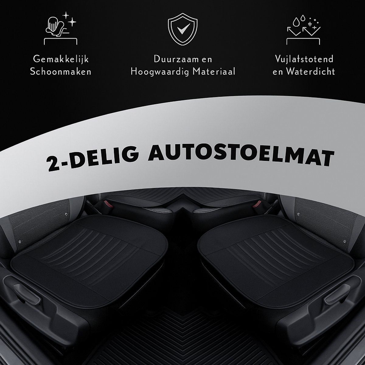 Nezr® Autostoelbeschermer 2-delig - Autostoelhoes kunstleer - Zwart Voorkant - Universele Stoelbescherming tegen Schade en Vlekken - Perfect voor Kinderstoel en Achterbank - Premium Bescherming voor Voorstoelen