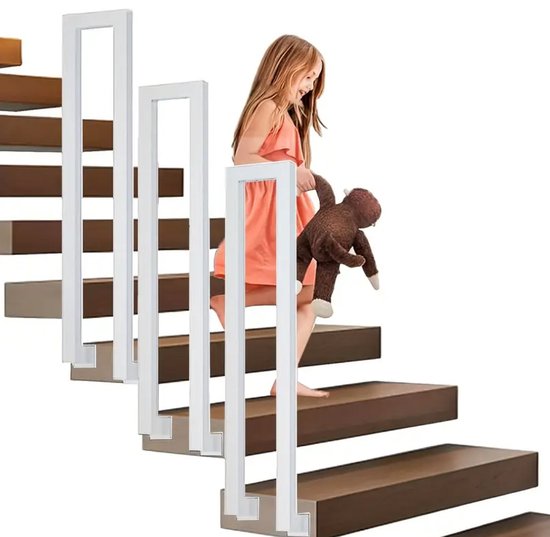 Trapleuning voor binnen, U-vorm, zwart, leuning voor buitentrappen, buitenleuning, 35-110 cm, smeedijzeren leuning, zijmontage terras (wit A, 35 cm