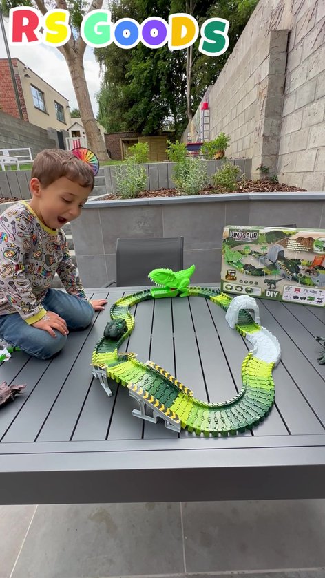 Circuit de course de Dinosaurus - Avec voiture - 120 pièces - Dino - Jouets - Jouets Garçons - Circuit de course - Jouets 3 ans - Jouets 4 ans - Jouets 5 ans - Jouets pour enfants - Dinosaurus - Jouets Garçons