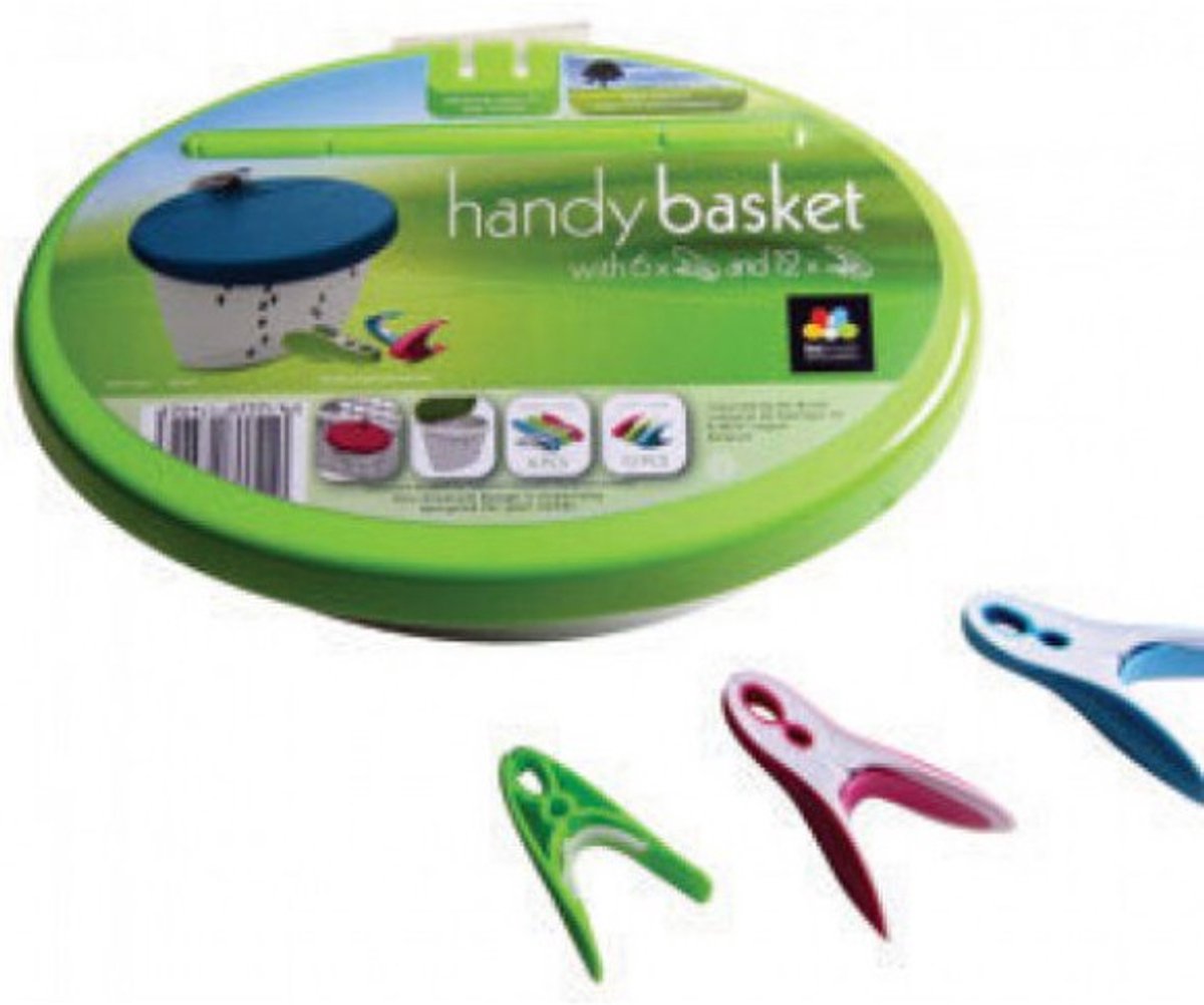 Goedkoopste Bobrush Mandje met wasknijpers SMOOTH (6st) STORM (12st) groen/turquoise/fuchsia