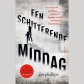 Boekcover "Een schitterende middag" met tekst, een silhouet van een vrouw met kind op een rotsachtige ondergrond. Internationale bestseller.