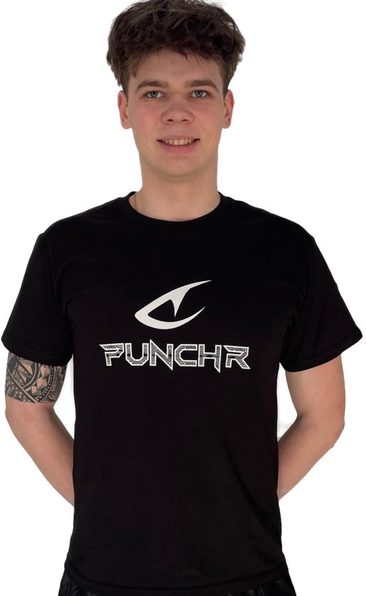 PunchR™ Logo's Sportswear T-Shirt Katoen Zwart Wit - XL