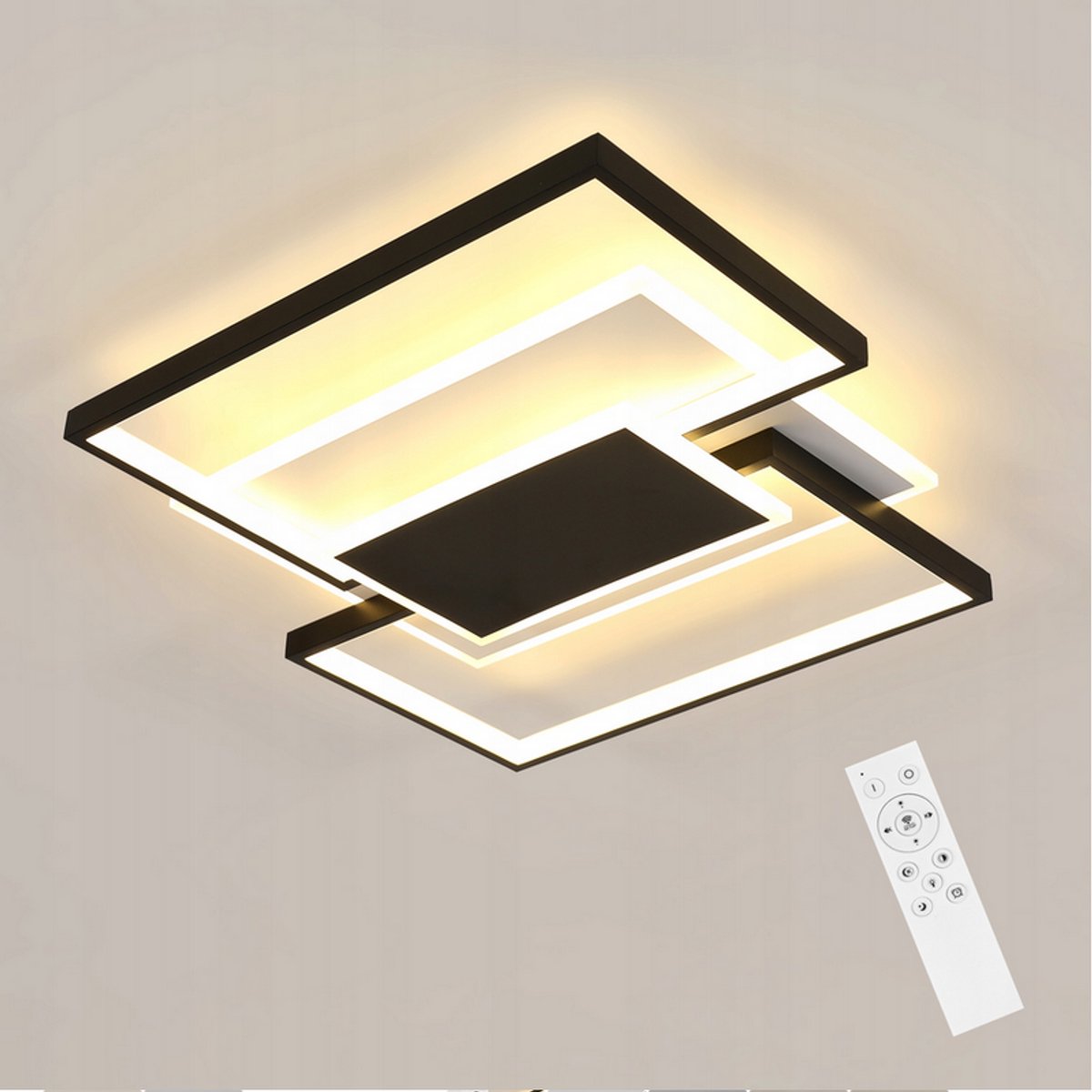 Haobosic - Moderne, eenvoudige rechthoekige LED-plafondlamp zwart-wit met afstandsbediening 54W voor woonkamer/slaapkamer/keuken