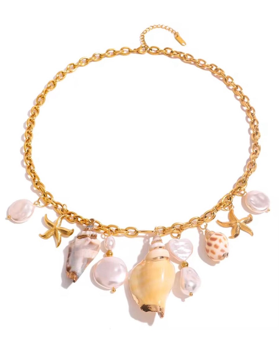 Cliste Couture - Pacific Freshwater Pearl Necklace - 18k Verguld - Roestvrij staal - Bedels - Ketting dames - Waterproof