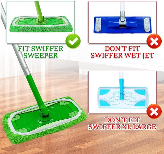 Lingettes de rechange pour balai Swiffer Sweeper - Lot de 10 - Mops - Humides et Droog pour le nettoyage de la maison - Lingettes lavables en microfibre - Convient à tous les types de sols - Pour un nettoyage efficace - 25 x 11,5 Cm