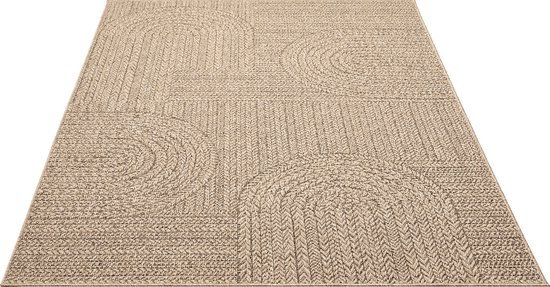 Mia's Teppiche Soil - Tapis d'intérieur et Plein air robuste, aspect jute naturel avec motif circulaire, résistant aux intempéries, adapté aux terrasses et aux jardins, 60 x 180 cm