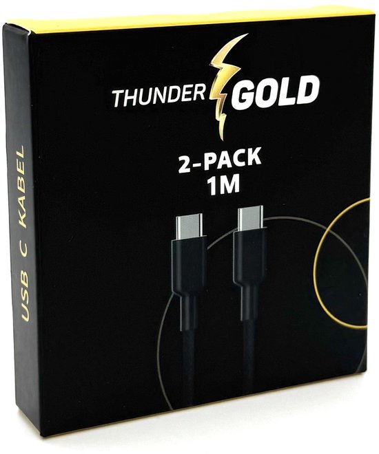 ThunderGold 2x USB C kabel 60W - USB C naar USB C - USB-C kabels - USB C kabel naar USB C - Oplaadkabel USB C - USBC kabel - Universeel - 1 Meter - Gevlochten