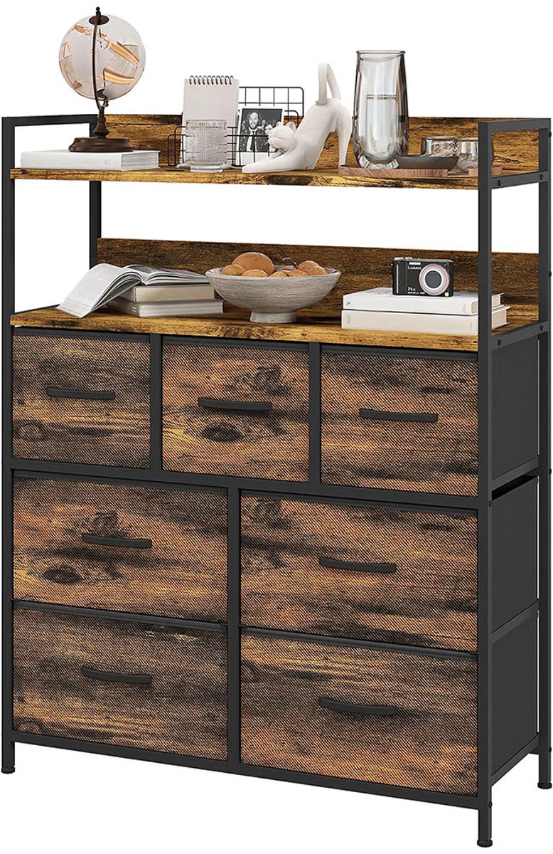 Sweiko Ladekast - 7 Stoffen lades - 2 Planken - Stalen frame - Bruin