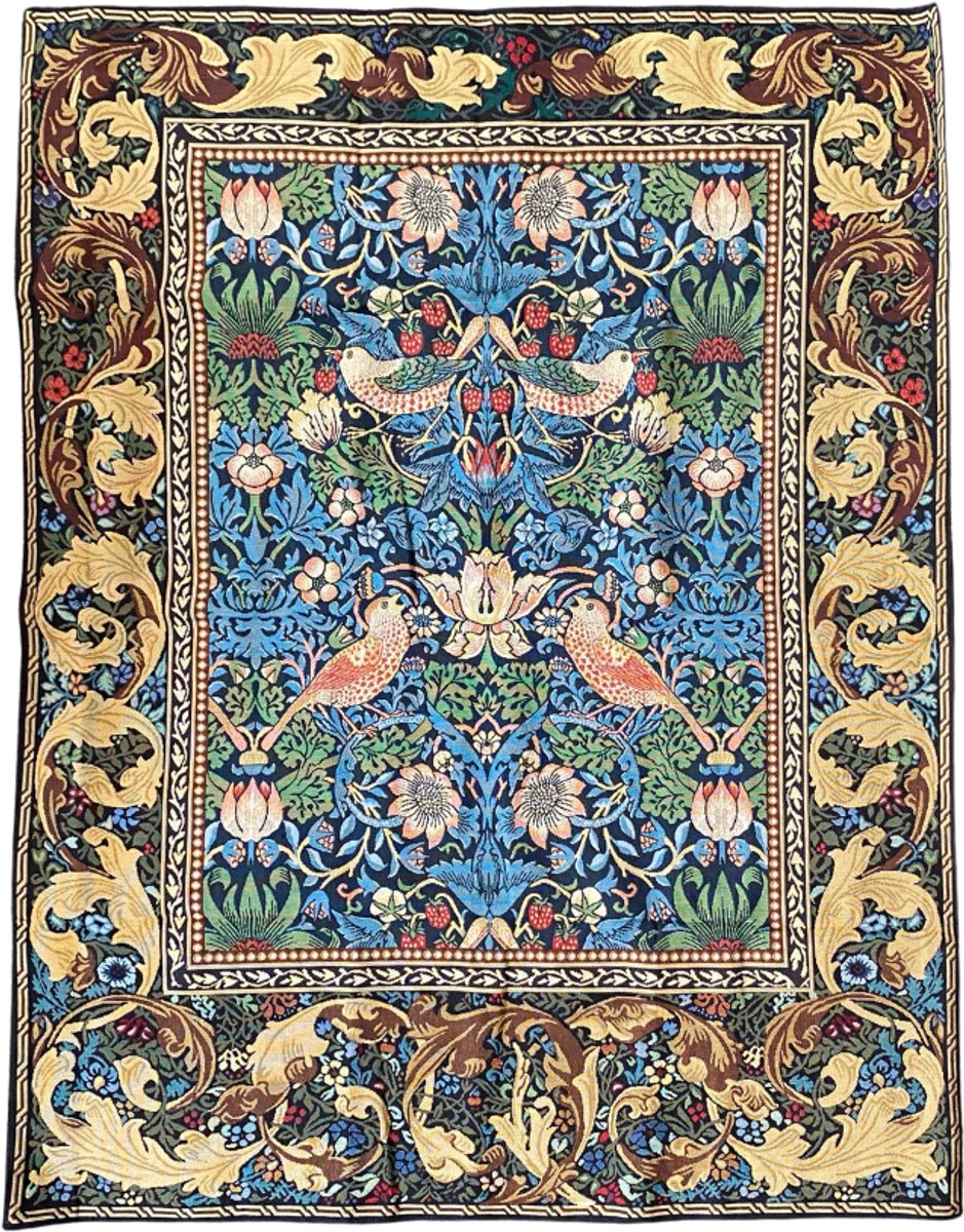Signare Wandkleed - Gobelinstof - Strawberry Thief blue - Blauw - William Morris - 140 x 112 cm