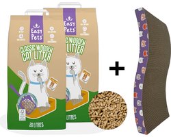 2x Easypets Biodegradable Classic Houtkorrels Kattenbakvulling 20L (Totaal 40L) + Easypets Kabkarton Paars