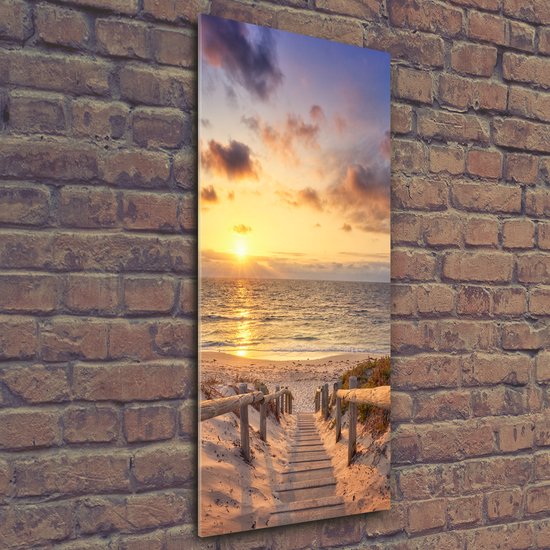 Tableau Décoratif Sur Verre Trempé 50x100 Cm - Chemin Au Bord De La Mer, Noir Et Blanc, Moderne