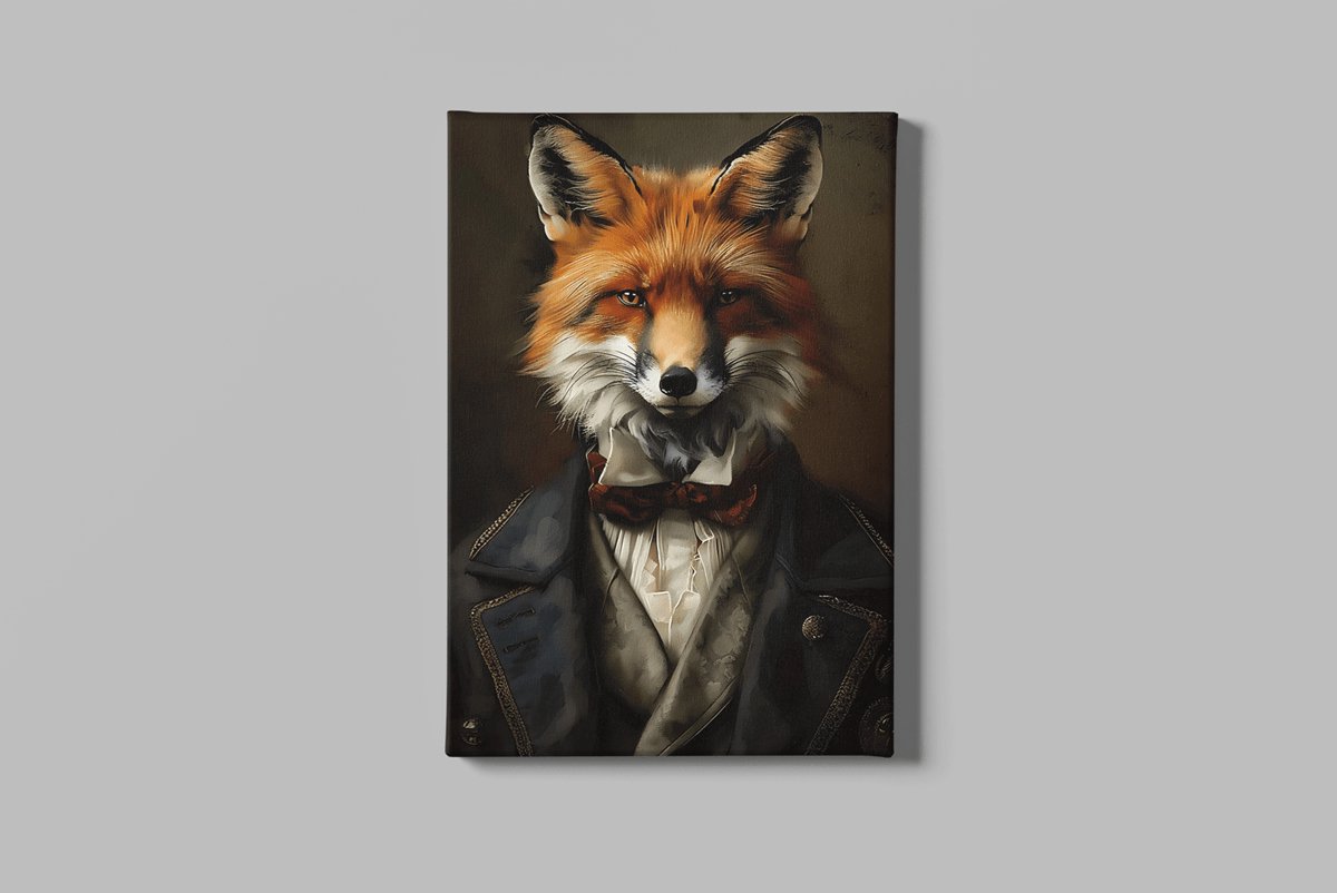 Trendex Global Canvas Schilderij – Stijlvolle Vos in Kostuum – Dierenportret voor Woonkamer – 120x80 cm Bruin