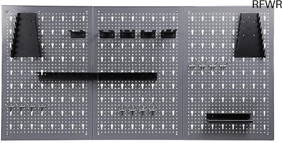 Arebos Driedelige gereedschapswand | 17-delige haken set blauw | 120 x
