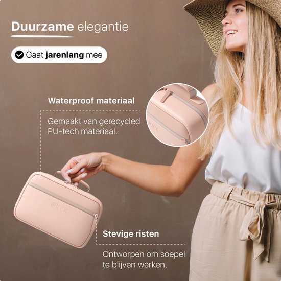 ONYX Trousse de Toilette Rose - Pochette à Maquillage - Organiseur de Cosmétiques - Agencement Intelligent - Miroir de Maquillage - Suspendable - Pour Femmes et Hommes - Taille : M