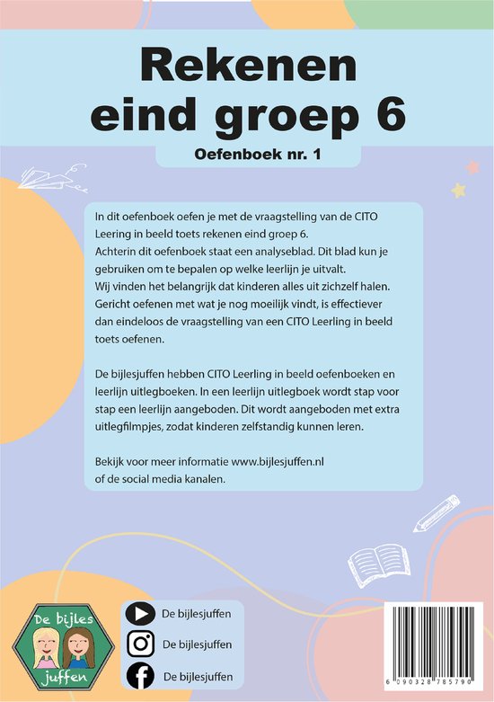 Rekenen eind groep 6, oefenboek nr. 1 met illustraties en uitleg.