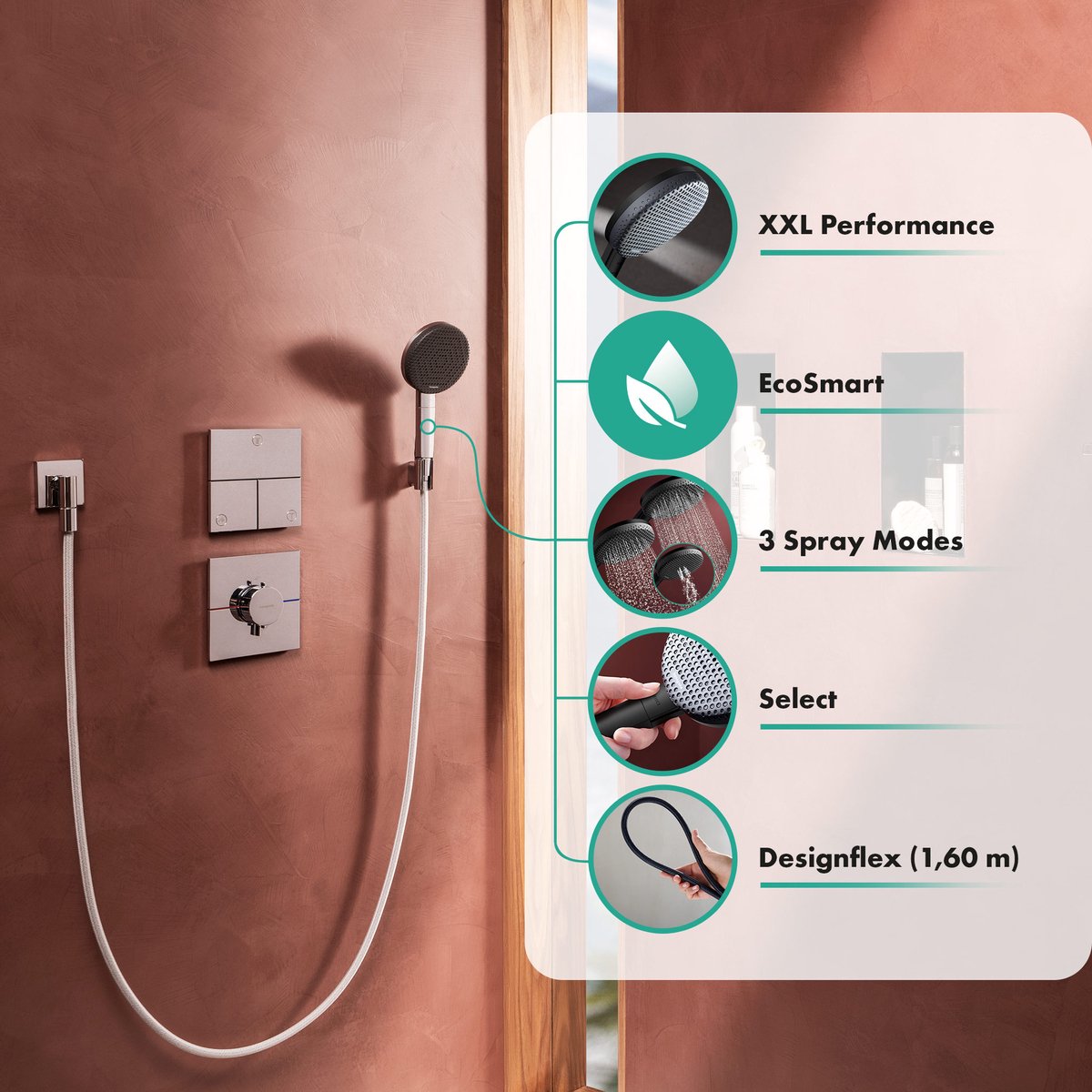Hansgrohe Raindance Alive Select S Doucheset - 125 - 3jet - ecosmart - met designflex textiel - doucheslang - 160 cm - mat zwart
