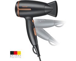 Beurer HC 25 Reisföhn - Compact - Inklapbaar - Wereldwijd gebruik - Ionische haardroger - 1600 Watt - Zwart/Bruin- 3 Jaar garantie