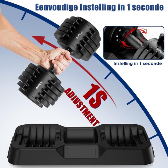 TREXO Verstelbare halterset, 2 x 5,75 kg halters van staal met antislip greep, ideaal voor krachttraining thuis en in de sportschool, halterset, korte halter met stevige sokkel