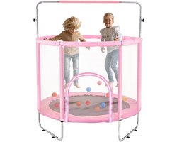 55" Kindertrampoline, 4,6 Voet Indoor Outdoor Mini-Kindertrampoline met Veiligheidsnet En Basketbalring, voor Kinderen Vanaf 3 Jaar, Roze
