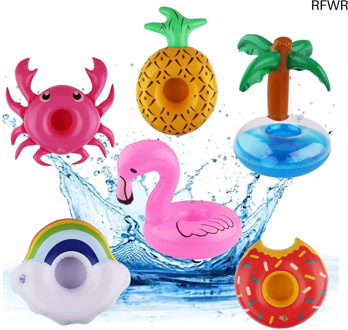 RFWR® Opblaasbare zwembadbekerhouders - set van 6 drijvende bekerhouders voor zwembad en feesten