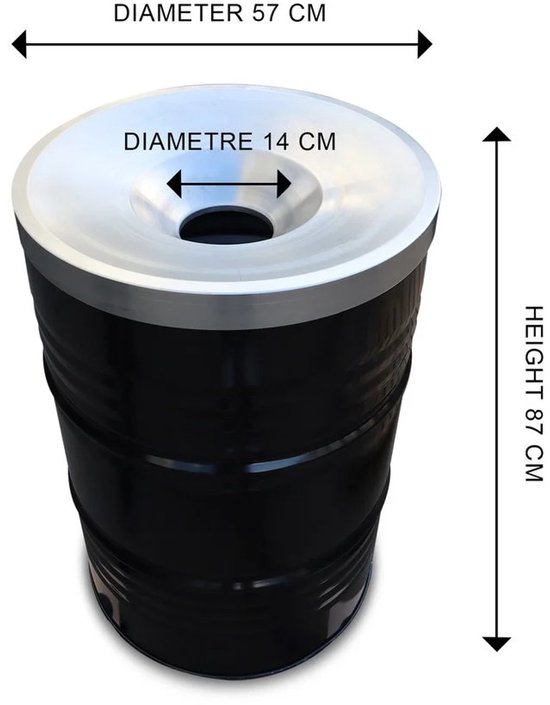 BinBin Industriële prullenbak zwart 200 Liter met vlamwerend deksel