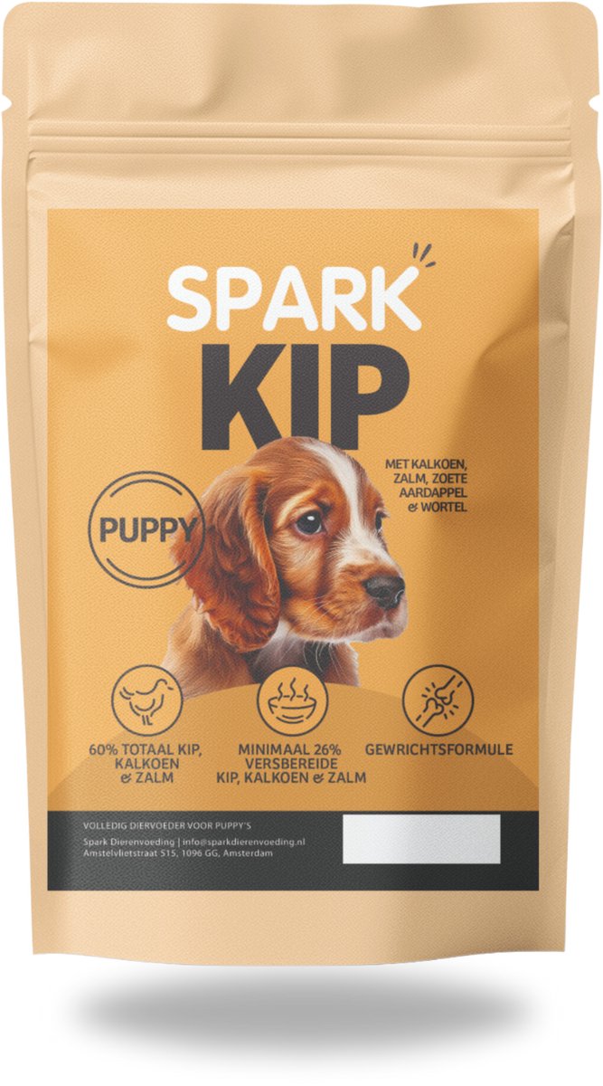 Spark - Puppy Hondenbrokken - Kip met Kalkoen, Zalm, Zoete Aardappel & Wortel - Hypoallergeen - Graanvrij - 2KG