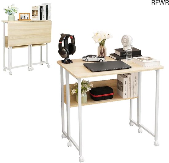 Bureau inklapbaar, klein, klapbureau met wielen, 80 cm breed