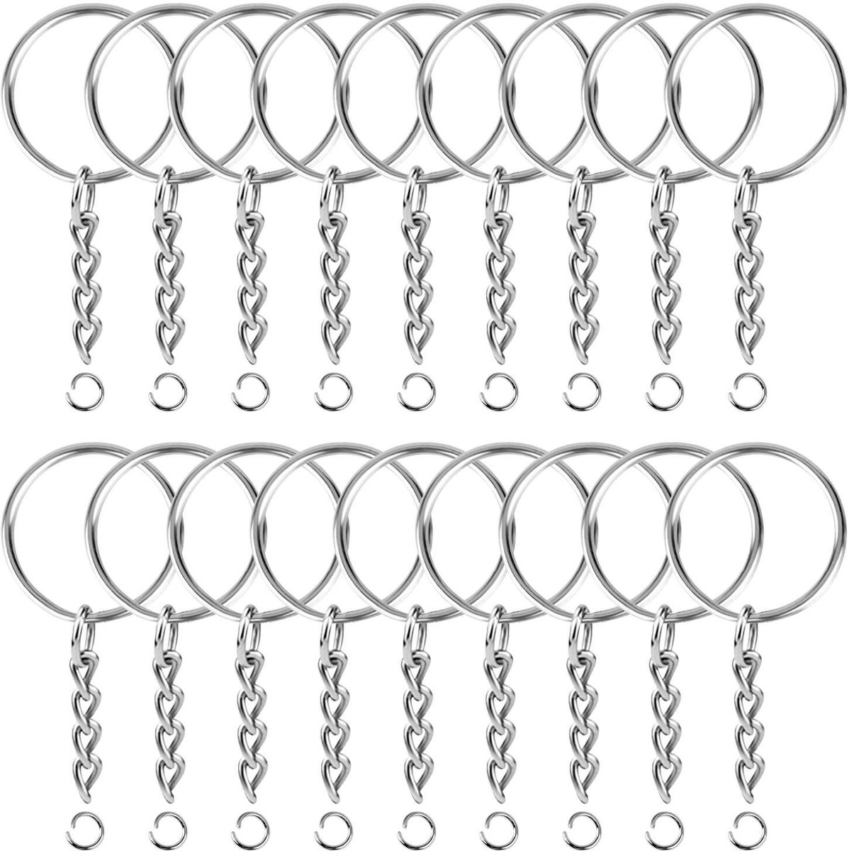 Sleutelringen met Ketting - 100 RVS Sleutelhanger Split Ringen - Sleutel Hanger Splitringen Set - 25 mm - 100 Stuks op Prijzenvolger.com