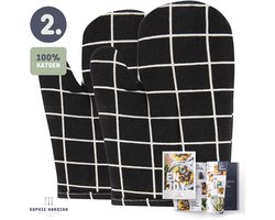 Sophie Nordinn® - Ovenwanten - Ovenhandschoenen - Handschoen Lund (Raster Zwart) - Universele wanten 2 stuks - Katoen
