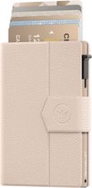 Prowallet Plus – Écru pebble – Porte-cartes RFID – Portefeuille compact avec porte-cartes coulissant – Pour 8 cartes, billets et monnaie – Aluminium et simili cuir – Coffret cadeau de luxe – Femme