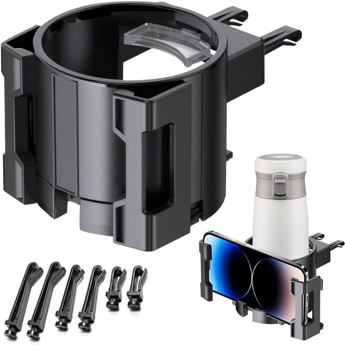 Bekerhouder Auto - Met Smartphone Houder en 3 paar Stevige Bevestiging - Bekerhouder - Ventilatierooster - Auto Drankhouder - Car Can Holder - Frisdrank houder voor voertuig - Universeel - Koffiehouder - Blikjeshouder - Cupholder - Zwart