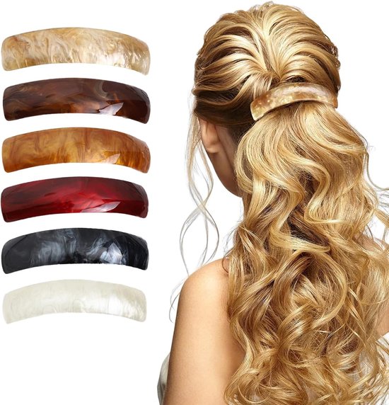 Haarspeld - 6 Stuks - Haar Accessoire - Haarclip - Groot - Gebogen Platte Clips - Platte Klauwclip voor Vrouwen - Sterke Grip - Geschikt Voor Dik en Dun Haar - Klassieke Retro - Geschikt Voor Vrouwen en Meisjes