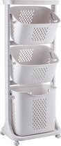 Rollende Waskar – Wasmand met 3 Vakken – 360° Wielen – Geventileerd – Ruimtebesparend – 3 x 25L – Wit