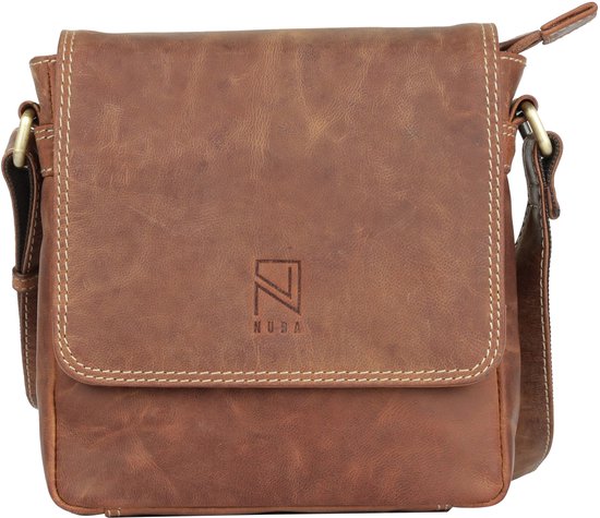 Sac bandoulière NUBA en cuir Hunter - Sac bandoulière 100 % Cuir - Nature 3330 - Sac moyen en cuir de buffle - Marron Cognac