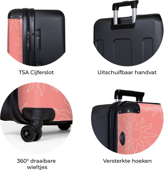NoBoringSuitcases.com® - Grande valise - Valise de voyage légère - Motif soleil rose - Trolley 4 roues - Grand trolley XL - 98 litres de bagages