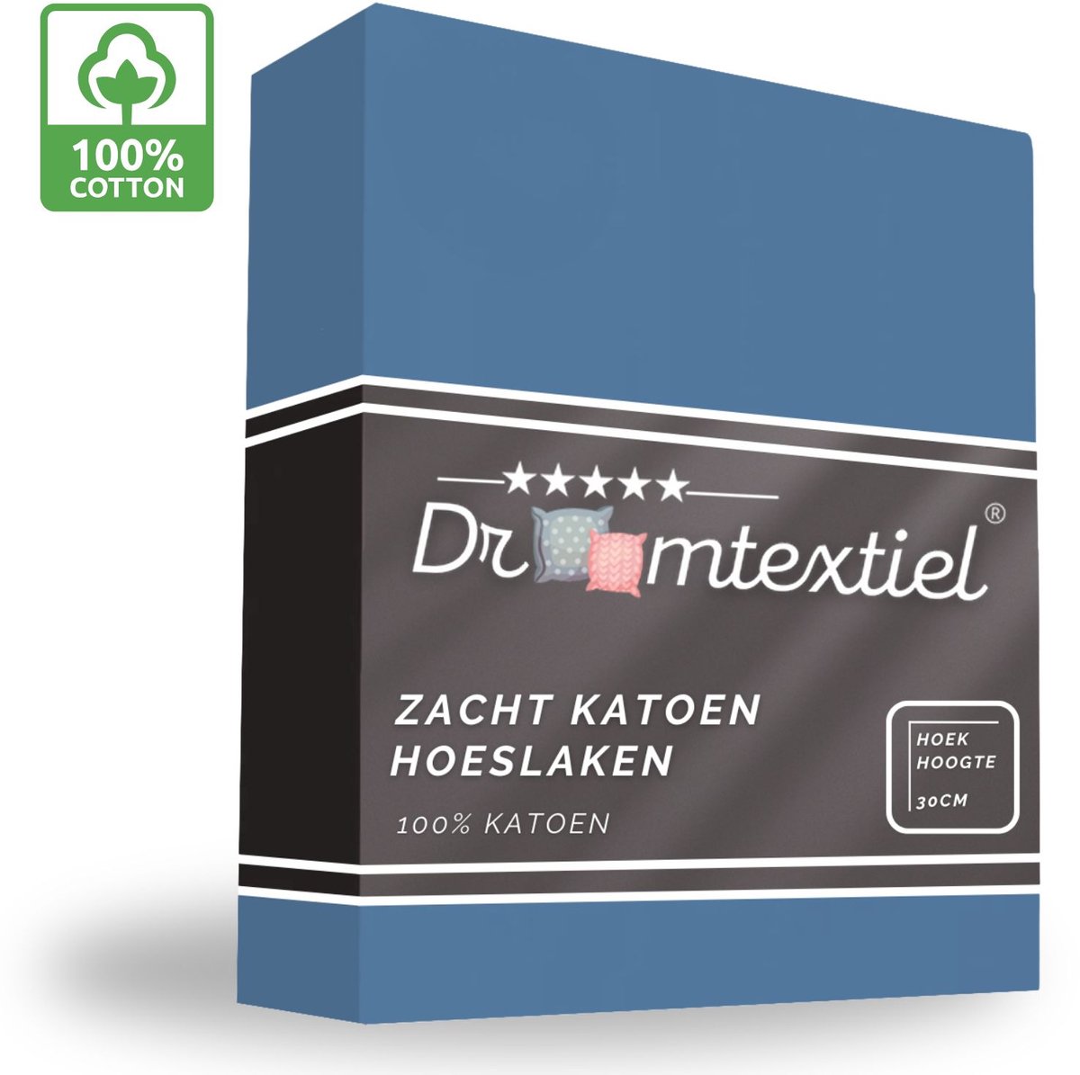 Droomtextiel Zacht Katoenen Hoeslaken Blauw 140x200 cm - Hoge Hoek - Perfecte Pasvorm - Heerlijk Zacht