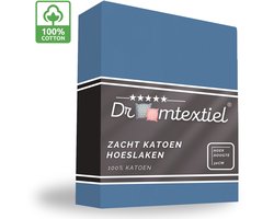 Droomtextiel Hoeslaken Blauw - 140x200 cm - 100% Katoen - Perfecte Pasvorm - Heerlijk Zacht