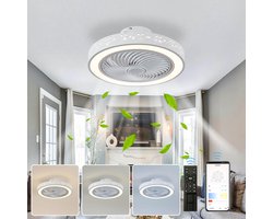 Rosnek Witte Plafondventilator met verlichting 46cm - met App & Afstandsbediening - 6 Snelheden - 3 Kleurtemperaturen Dimbare LED - Jaarrond Gebruik & Veiligheidsrooster voor Woonkamer/Slaapkamer