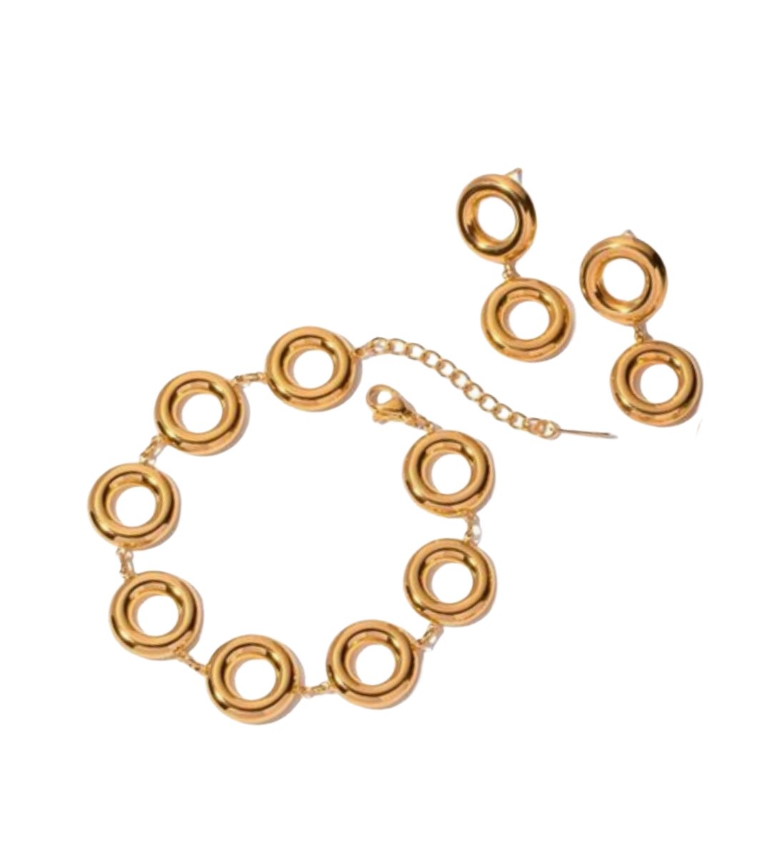 Luxe Gouden Sieradenset – Armband & Oorbellen van Hoogwaardig RVS – Exclusief Design van CLISTE COUTURE - Vrouwen Armbanden - Sieraden - Verguld - Verstelbaar - Orenbellen