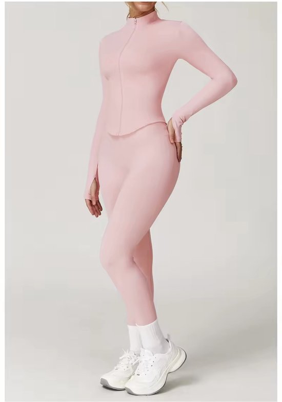 Set de sport Luna Muse - Taille S - Pink pâle - Ensemble 4 pièces : haut dos Halter , veste, short taille haute et legging taille haute - Rose pâle - Ensemble de sport sans coutures pour femme