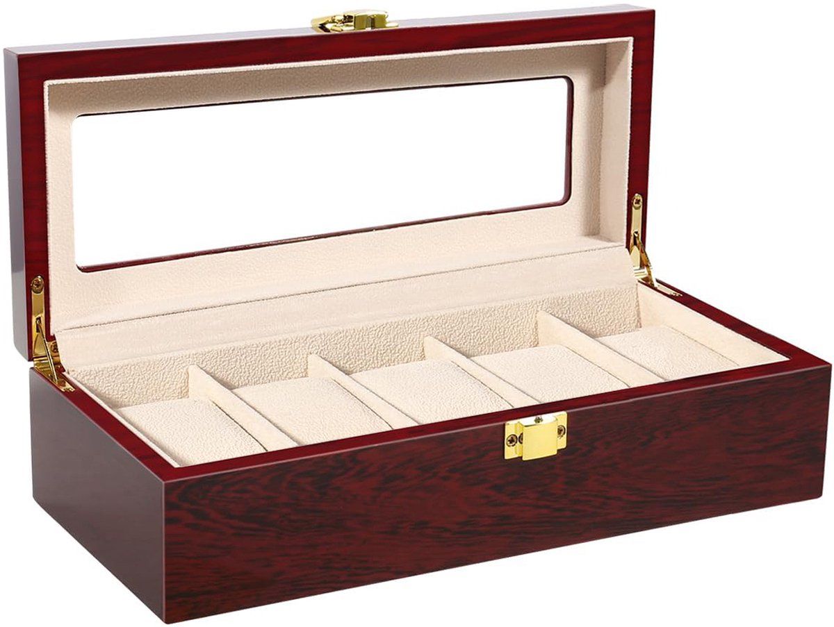 Uten Luxe HorlogeBox - Horlogedoos Heren Dames- Juwelendoos - Sieradendoos - 6 vakken - Hout