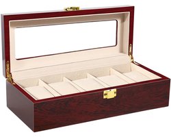 Uten Luxe Houten Horloge Doos - Horlogebox - Geschikt voor Heren en Dames - Horloge Opbergdoos - 6 Vakken - Hout Vintage Rood
