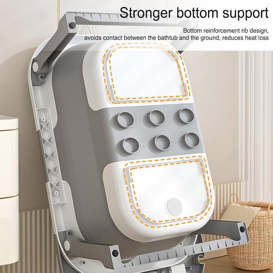 Opvouwbaar babybadje - drievoudig opvouwbaar - intelligente temperatuursensor - babybadje met standaard - peuterbadje - thuisgebruik met zit- en ligfunctie - babybadje - pasgeboren badje - Opvouwbare reisbadkuip - Kleur Grijs — afbeelding 3