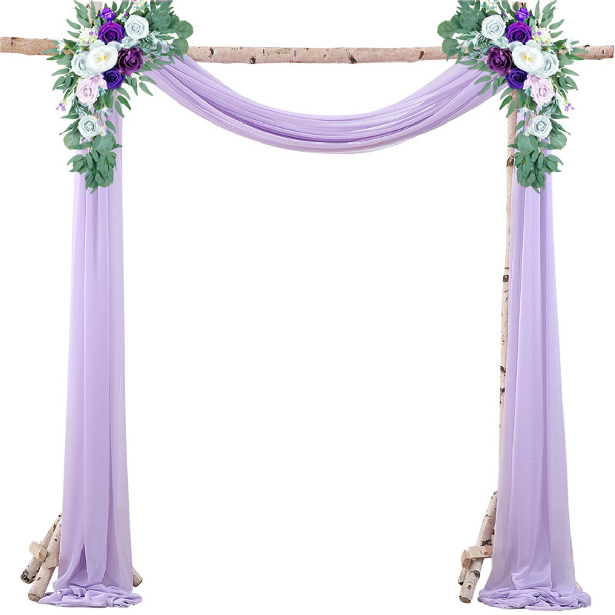 Chiffon sluier, wandhangend bruiloftsgordijn, met linten, gedrapeerde chiffonstof voor ceremoniedecoratie, achtergrond, feestgordijn van gaas - Lichtpaars - 75*1000cm