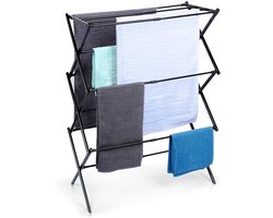 Droogrek Staand Metaal Zwart Verticaal Intrekbaar 44,5-75x37,5x105 cm - Droogtoren - Wasrek - Washanger