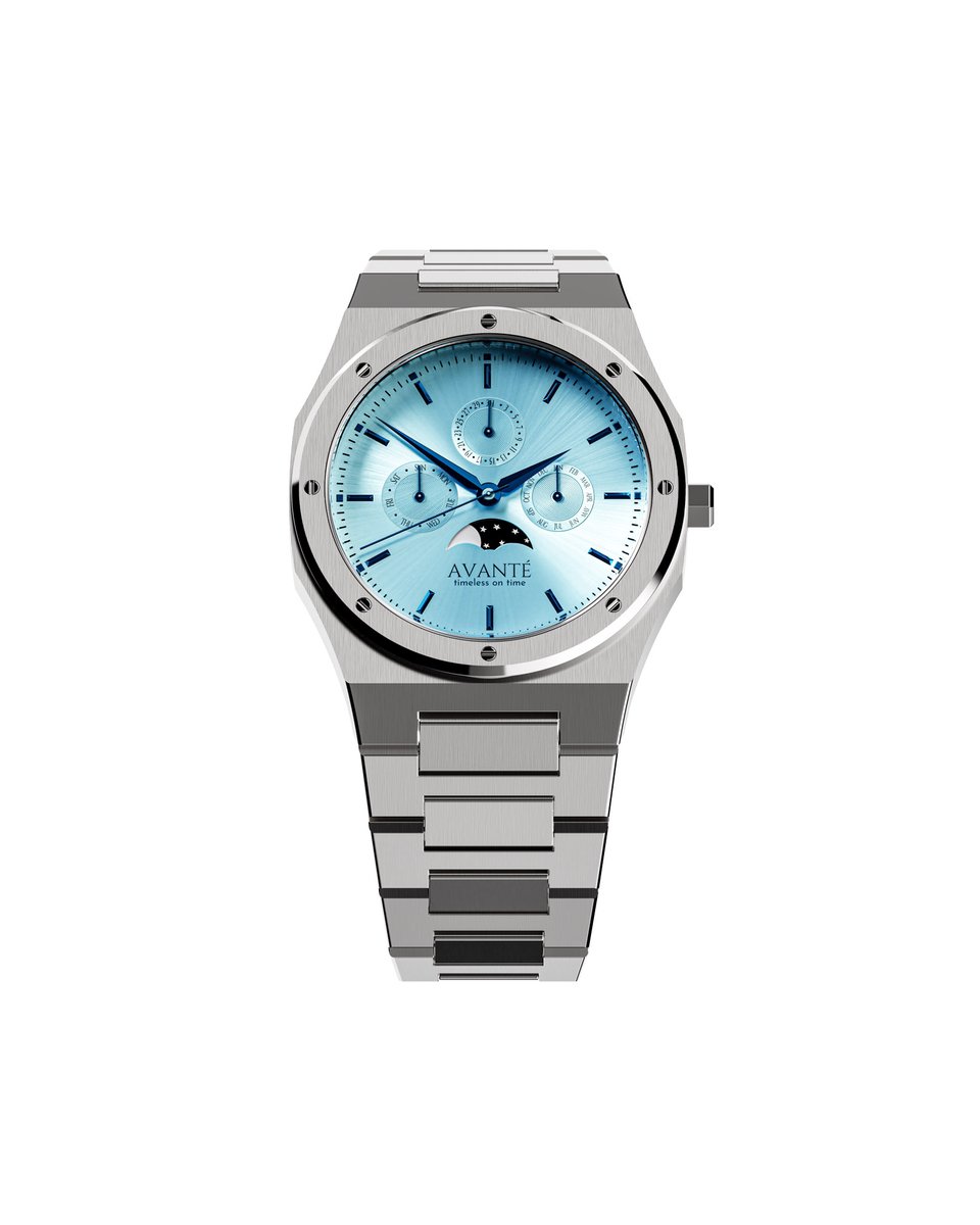 Avanté Watches - Lunar Line 40mm - Blauw (sunbursted) - Maanfase - Roestvrij staal - Saffier glas - luxe horloge voor mannen