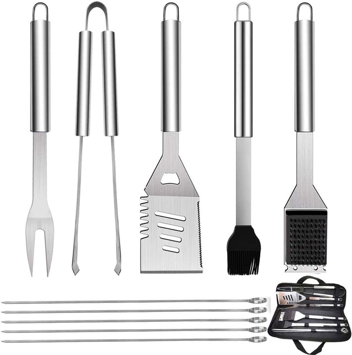 Zandarix 10 stuks Barbecue roestvrijstalen grillbestekset - Met draagtas - BBQ grillgereedschap