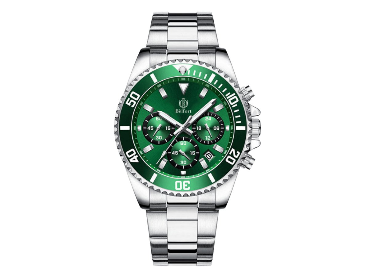 Bèlfort Regalis Horloge Heren Roestvrij Staal - Groen - Premium Metalen RVS Horloge Band - 40mm - Water Resistance Watch
