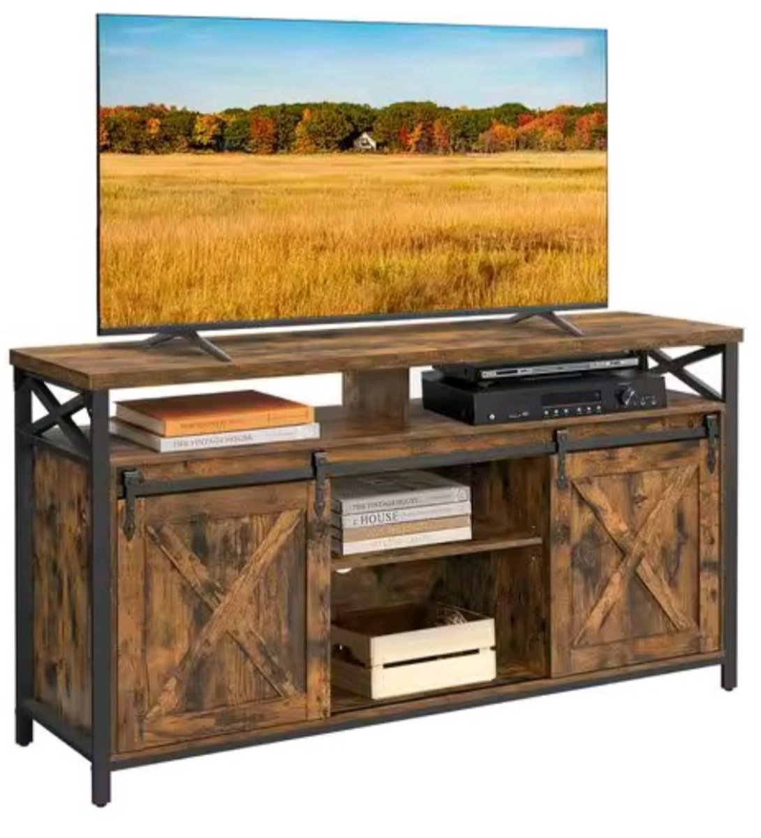 Mila Shop Dressoirkasten - Dressoirs - TV kast - TV meubel - Kast met deuren - Industrieel design - Hout en metaal - Zwart/bruin - 40x147x76cm